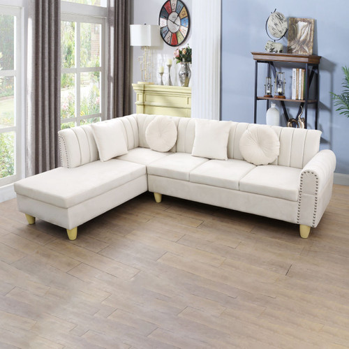 L Shaped Flannel 2-Piece Sectional in White F4922 by G Furniture