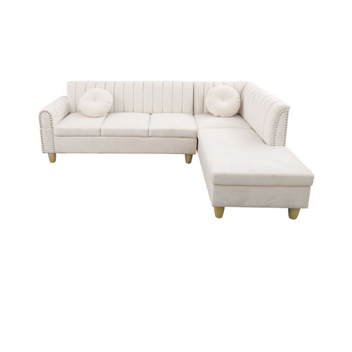 L Shaped Flannel 2-Piece Sectional in White