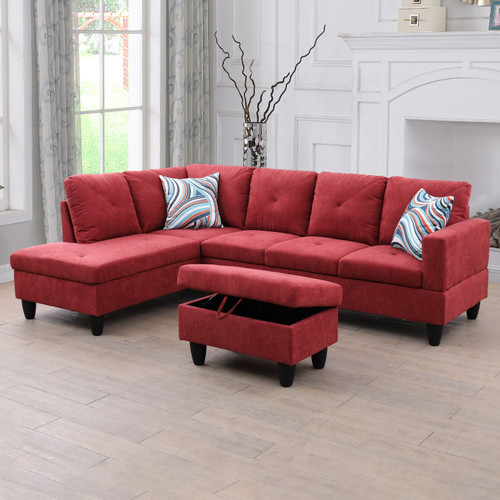 L Shaped 3-Piece Sectional in Red