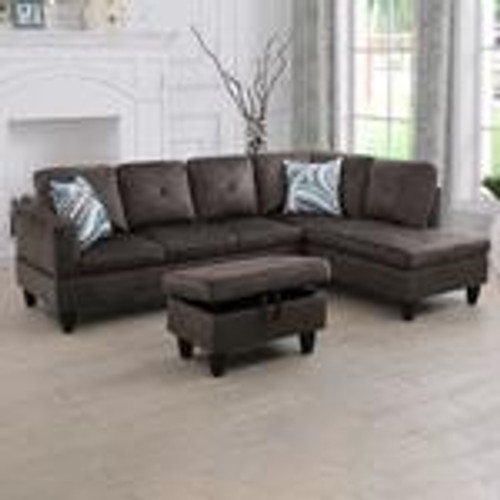 L Shaped Microfiber 3-Piece Sectional