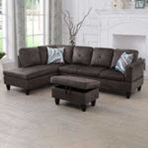 L Shaped Microfiber 3-Piece Sectional