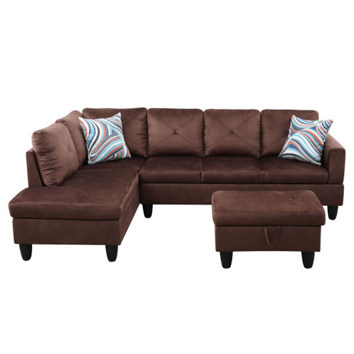 L Shaped Microfiber Sectional in Brown