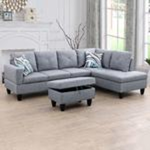 L Shaped Linen Sectional in Gray