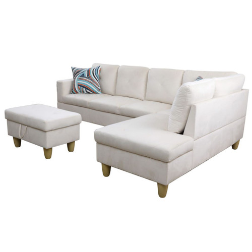 L Shaped Microfiber 3-Piece Sectional in White