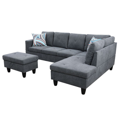 L Shaped 3-Piece Sectional in Dark Gray