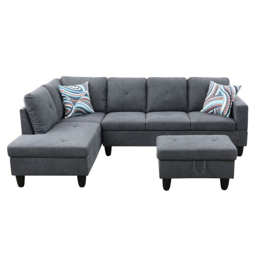 L Shaped 3-Piece Sectional in Dark Gray