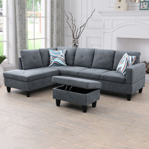 L Shaped 3-Piece Sectional in Dark Gray
