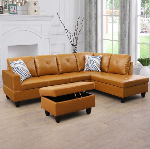 L Shaped Faux Leather Sectional in Ginger F09821A by G Furniture
