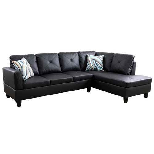 L Shaped Faux Leather 3-Piece Sectional in Black