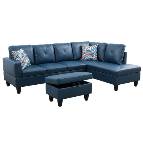 L Shaped Faux Leather Sectional in Denim