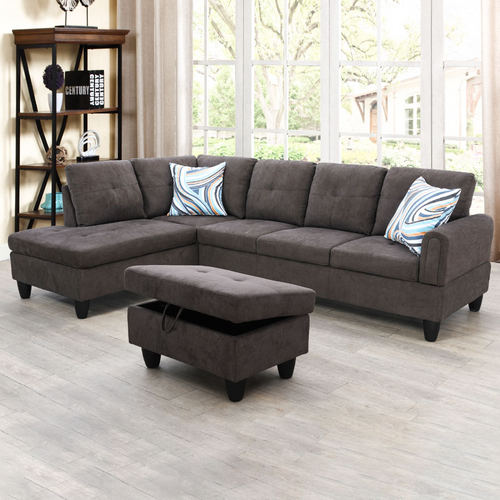 L Shaped Faux Leather Sectional in Dark Brown F09702 By G Furniture