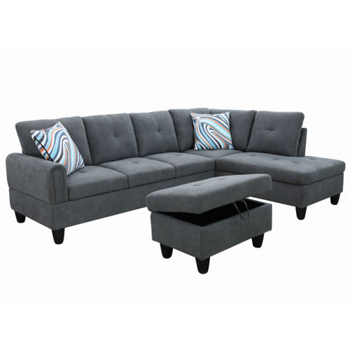 L Shaped Flannel Sectional in Dark Gray