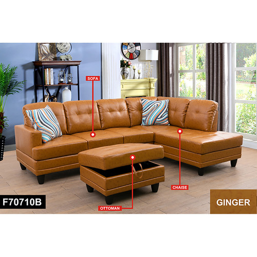 L Shaped Ginger Sectional in Faux Leather