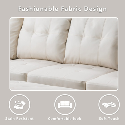 L Shaped White Sectional in Faux Leather