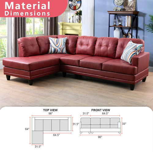 L Shaped Red Sectional in Faux Leather