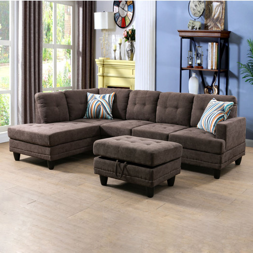 L Shaped Brown Sectional in Corduroy
