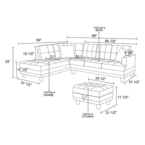 L Shaped Green Sectional in Flannel