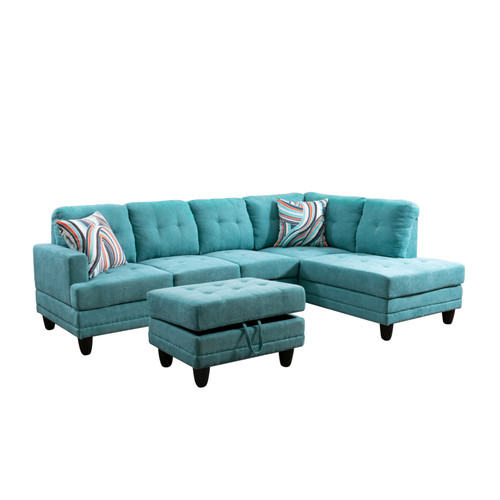 L Shaped Green Sectional in Flannel