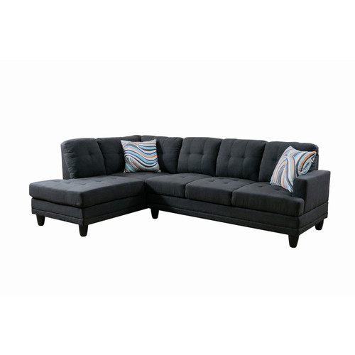 L Shaped Black Sectional in Flannel F70717 by G Furniture