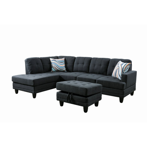 L Shaped Black Sectional in Flannel