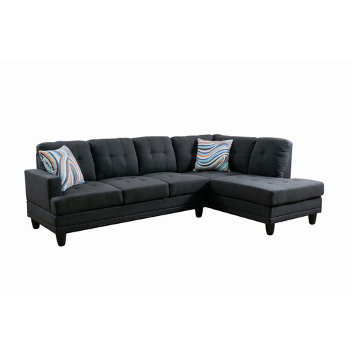 L Shaped Black Sectional in Flannel