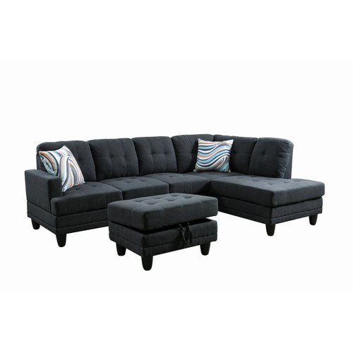 L Shaped Black Sectional in Flannel
