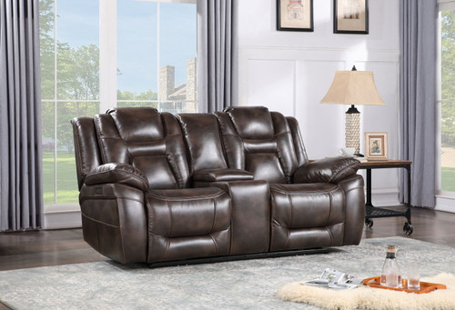 Oportuna - Dual Power Console Loveseat - Dark Brown