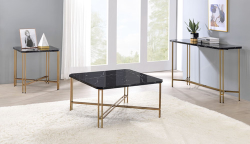 Daxton - Square End Table With Faux Marble Top - Black