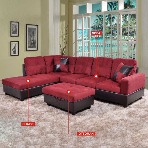 L Shaped Red Sectional in Flannel