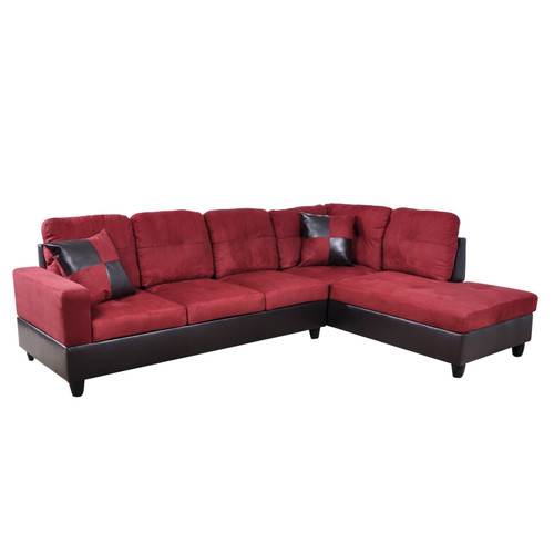 L Shaped Red Sectional in Flannel