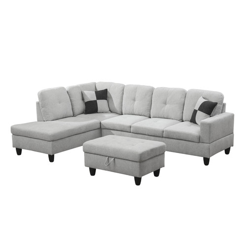 L Shaped White Sectional in Flannel