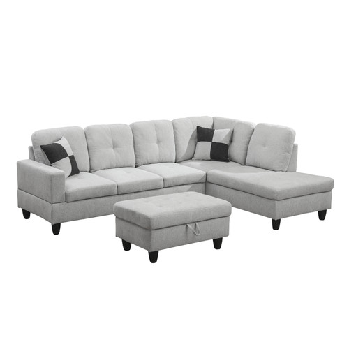 L Shaped White Sectional in Flannel