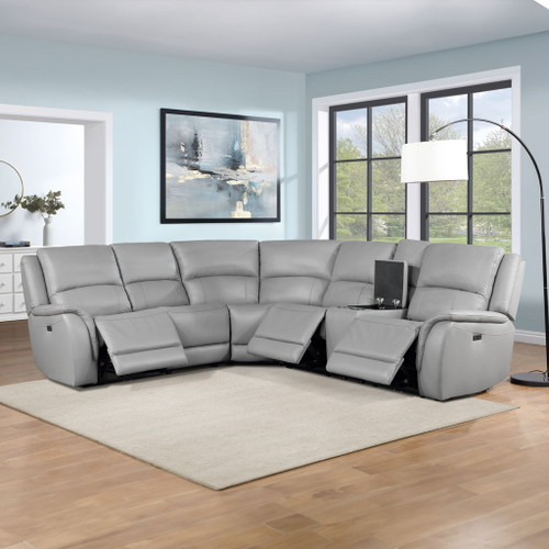 Alexandria - 6 Piece Dual Power Leather Reclining Sectional - Stone