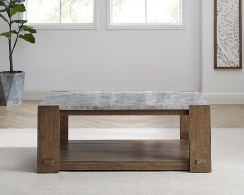 Libby - Sintered Stone Coffee Table With Casters - Brown