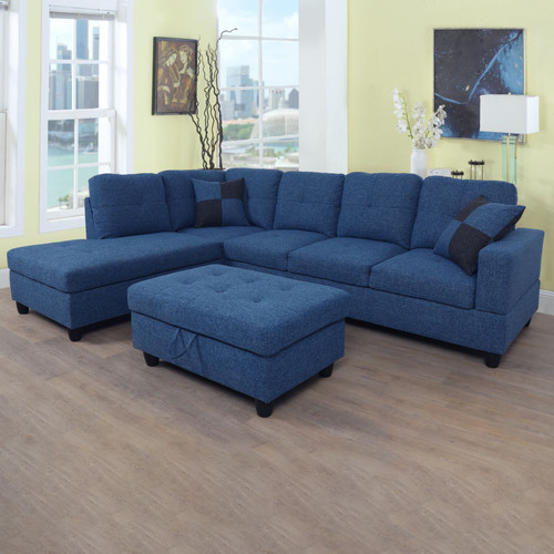 L Shaped Blue Sectional in Linen