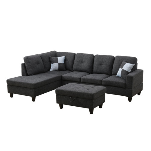 L Shaped Black Gray Sectional in Linen