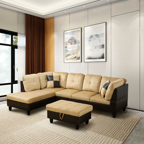 L Shaped Cream Sectional in Flannel