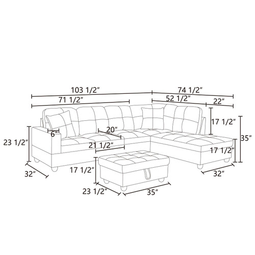 L Shaped Cream Sectional in Flannel