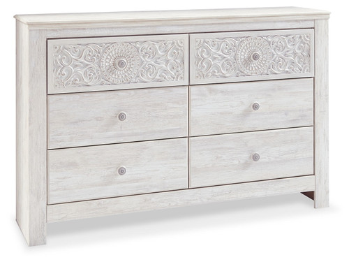 Paxberry - Six Drawer Dresser - Medallion Drawer Pulls - Whitewash