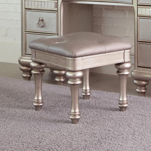 Bling Game - Upholstered Vanity Stool - Metallic Platinum