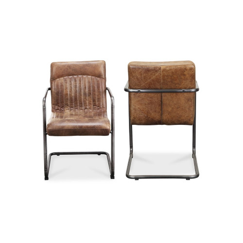 Ansel - Leather Arm Chair (Set of 2) - Grazed Brown
