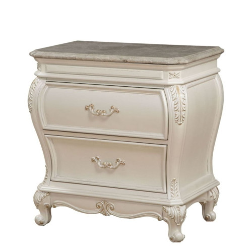 Chantelle - Nightstand With Marble Top - Pearl White Chantelle - Nightstand With Marble Top - Pearl White
