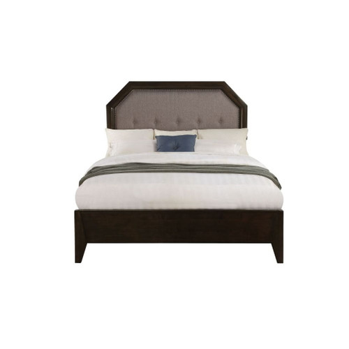 Selma - Queen Bed - Light Gray Fabric & Tobacco