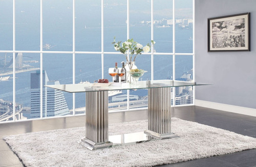 Cyrene - Dining Table - Clear Glass Top & Stainless Steel Cyrene - Dining Table - Clear Glass Top & Stainless Steel