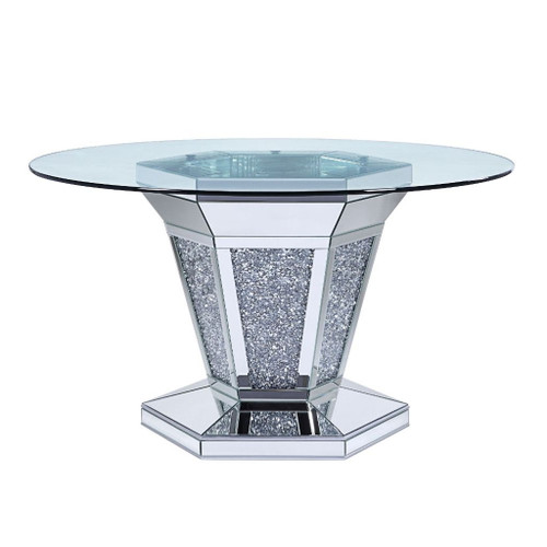 Noralie - Dining Table - Mirrored, Faux Diamonds & Clear Glass Top
