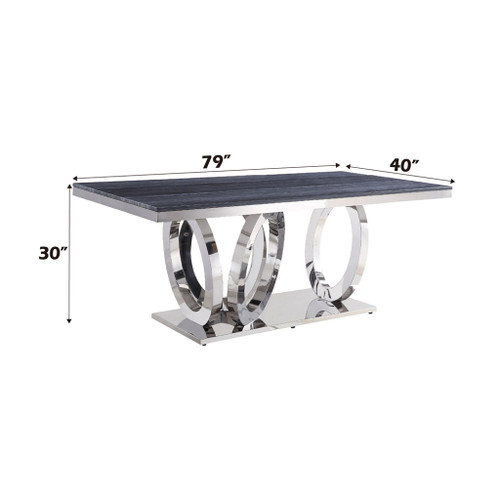 Nasir - Dining Table - Gray Printed Faux Marble Top & Mirrored Silver