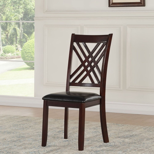Katrien - Side Chair (Set of 2) - Black Synthetic Leather & Espresso