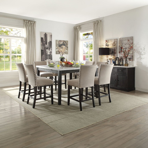 Nolan - Counter Height Chair (Set of 2) - Beige Linen & Salvage Dark Oak