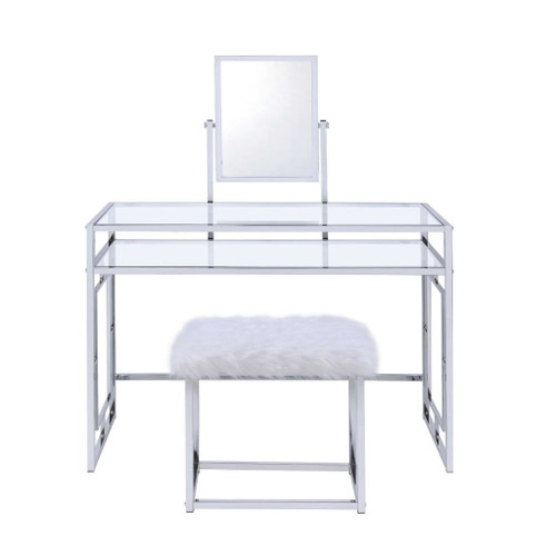 Carenze II - Vanity Set - White Faux Fur & Chrome