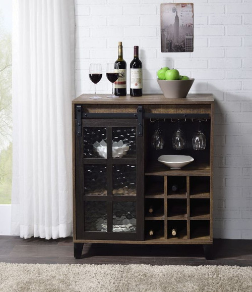 Treju - Wine Cabinet - Obscure Glass, Rustic Oak & Black